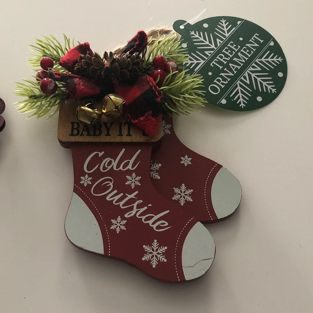 Metal Heart with Deer & Baby it’s Cold Outside Stockings Ornament Set